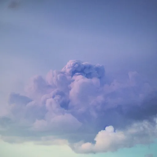 Image similar to a pink and cyan fluffy cloud. moody and melanchonic.