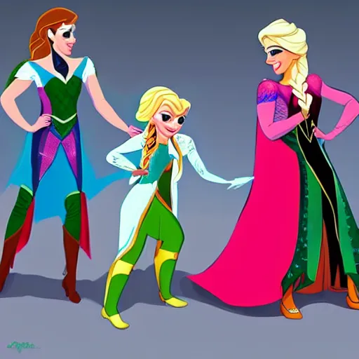 Image similar to Anna and Elsa as professional wrestlers, concept art, disney