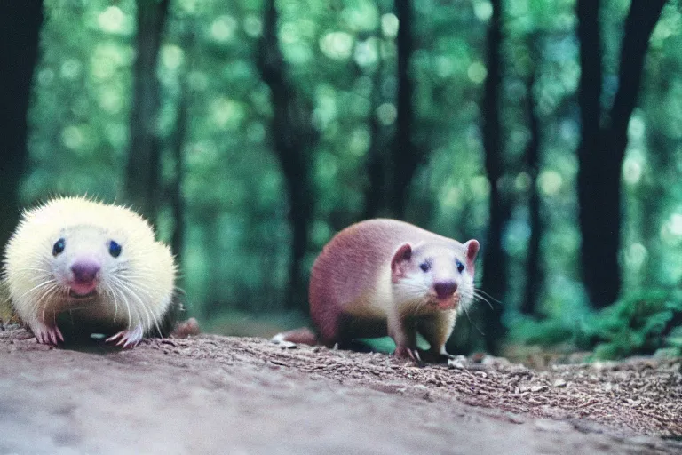 Prompt: a photo of a slowbro ferret in its natural habitat, kodak ektachrome e 1 0 0 photography