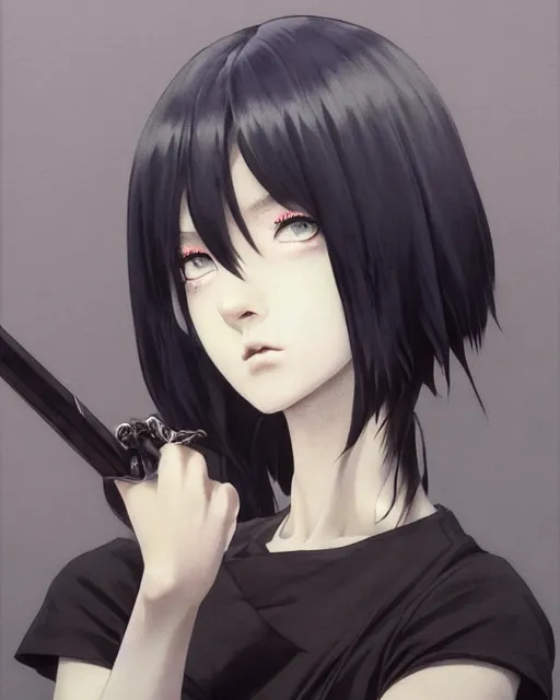 Image similar to portrait Anime goth girl, cute-fine-face, black-hair pretty face, realistic shaded Perfect face, fine details. Anime. realistic shaded lighting by Ilya Kuvshinov katsuhiro otomo ghost-in-the-shell, magali villeneuve, artgerm, rutkowski, WLOP Jeremy Lipkin and Giuseppe Dangelico Pino and Michael Garmash and Rob Rey