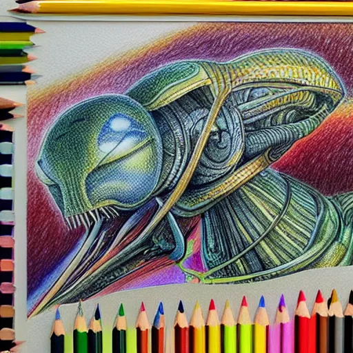 Image similar to Colored pencil art on paper, Alien Rabbitt, highly detailed, artstation, MasterPiece, Award-Winning, Caran d'Ache Luminance