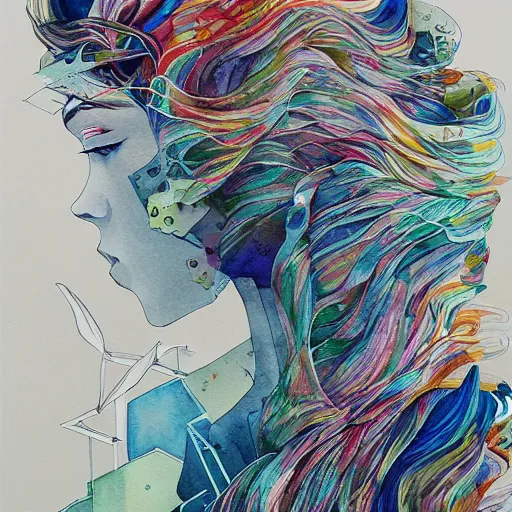 Image similar to abstract work, our desperation, selfishness, and our effort to save the world and ourselves in the face of all this modernity stand before us like a lyrical blow of wind, award winning watercolor pen illustration, by caroline choi, edited by range murata