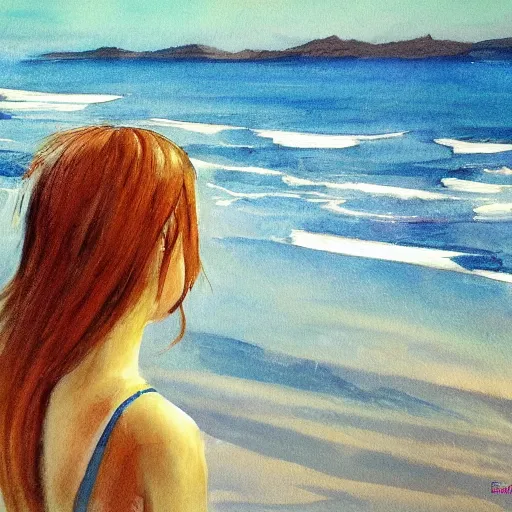 Prompt: girl by the sea by eda akaltun