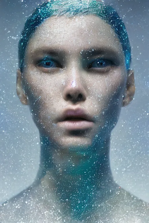 Image similar to A fancy portrait of a crystalized human by Greg Rutkowski, beeple, Sung Choi, Mitchell Mohrhauser, Maciej Kuciara, Johnson Ting, Maxim Verehin, Peter Konig, final fantasy, macro lens, 35mm, 8k photorealistic, cinematic lighting, HD, high details, dramatic, dark atmosphere, trending on artstation