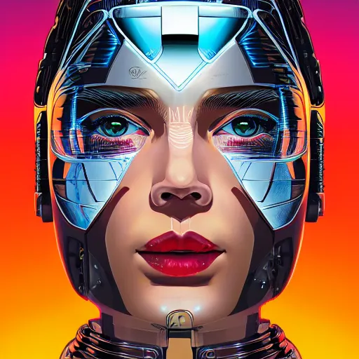 Image similar to a portrait of a female android, by Dan Mumford and Sandra Chevrier, 4k