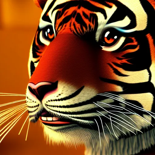 Prompt: portrait of an anthropomorphic tiger wearing a black suit and a monocle, ultra detail, ultra realistic, soft fur, ssao 8 k