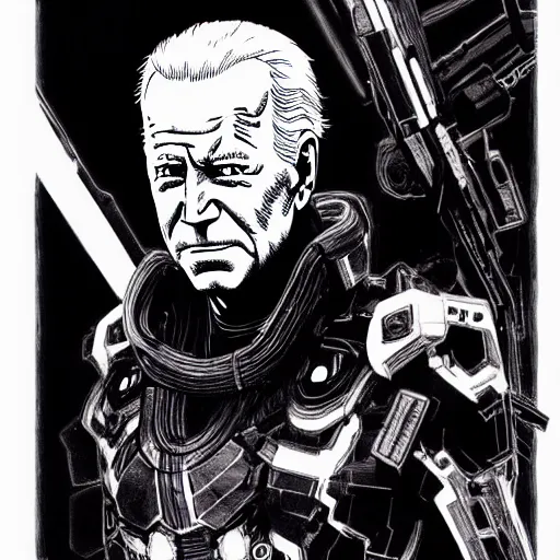 Image similar to Joe Biden looking sinister, by Tsutomu Nihei, highly detailed