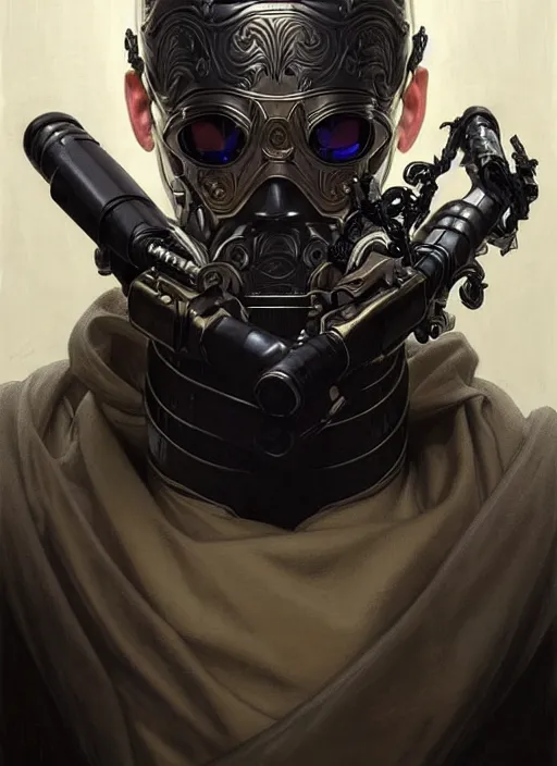 Prompt: portrait of supreme leader with cybernetic mask, bald, royalty, extravagant, lord, full body, military uniform, fantasy, intricate, elegant, beautiful, highly detailed, charcoal, centered, dark, smokey, digital painting, artstation, concept art, art by artgerm and greg rutkowski and alphonse mucha