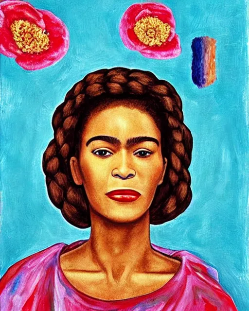 Image similar to Whitney Houston in Frida kahlo painting style