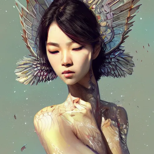 Image similar to beauty girl asian, wings, hyper detailed, insane details, intricate, elite, elegant, luxury, spring light, by ismail inceoglu dragan bibin hans thoma greg rutkowski alexandros pyromallis rene maritte illustrated, perfect face, fine details, realistic shaded, fine - face, pretty face