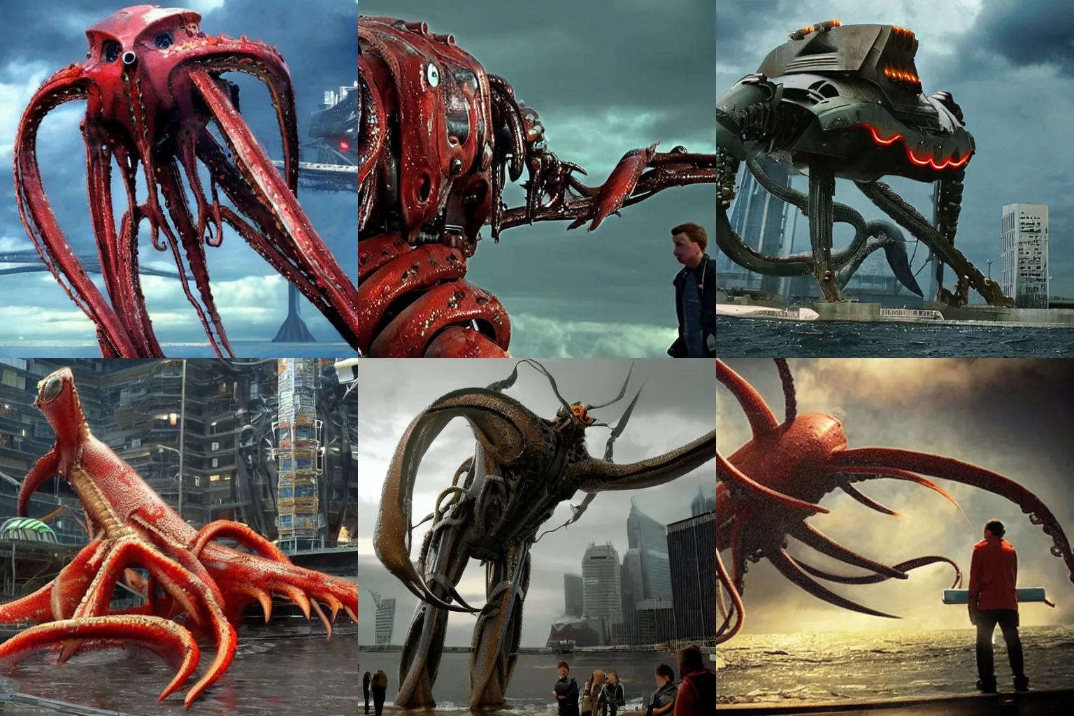 Prompt: giant squid bot, from pacific rim