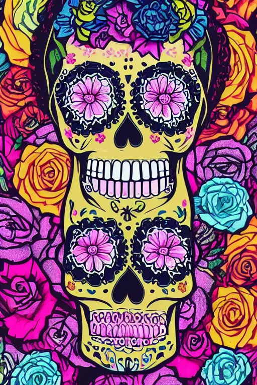 Image similar to illustration of a sugar skull day of the dead girl, art by tristan eaton stanley