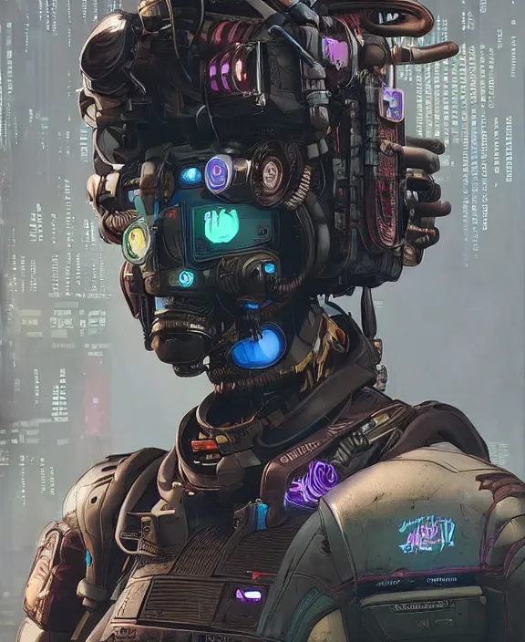 Prompt: cyberpunk digital illustration pathfinder robot from apex legends ( cyberpunk 2 0 7 7 character design ), portrait by james gurney and laurie greasley, concept art, cinematic composition, hyper realism, photorealistic, dramatic lighting, highly detailed, vintage sci - fi