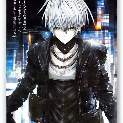 Image similar to android, high detail of the face, full body 1 / 6 nihei tsutomu, style of manga, night, city,