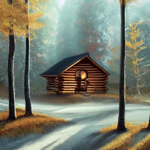 Image similar to cabin in an autumn forest, artstation