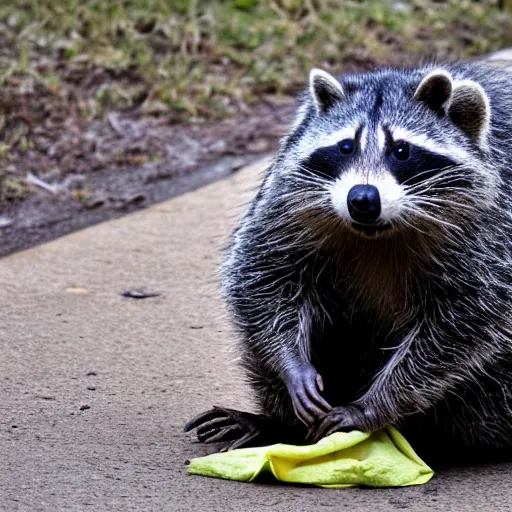 Image similar to morbidly obese homeless dirty racoon 4k photo