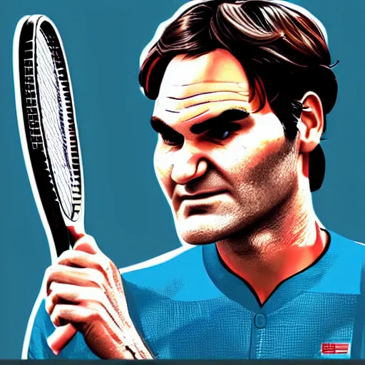 Prompt: Roger Federer, GTA poster, highly detailed