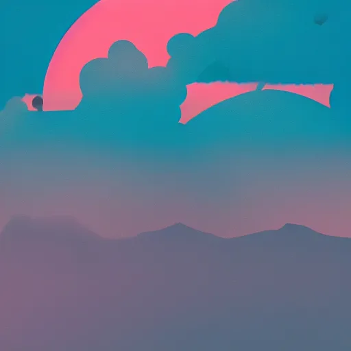 Image similar to aesthetic synthwave mountain between the clouds, moon, sharp focus, sharp, behance