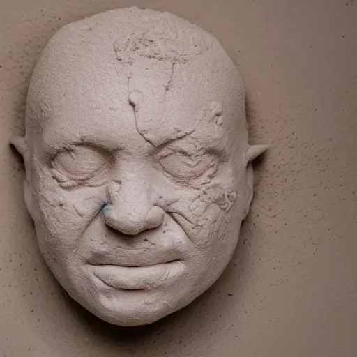 Image similar to a pile of extremely wet clay that has been moulded into something resembling a human head