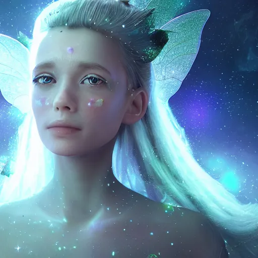 Image similar to portrait of a magical fairy made of galaxies, highly detailed, realistic, octane render, comic book art, space travel, unreal engine, sharp focus