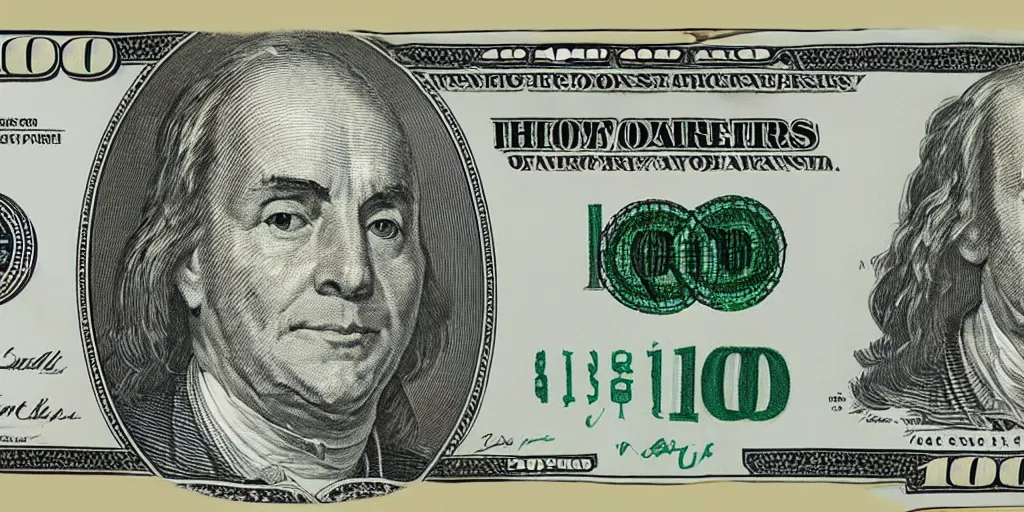 Prompt: photo realistic simplification of a 1 0 0 dollar bill