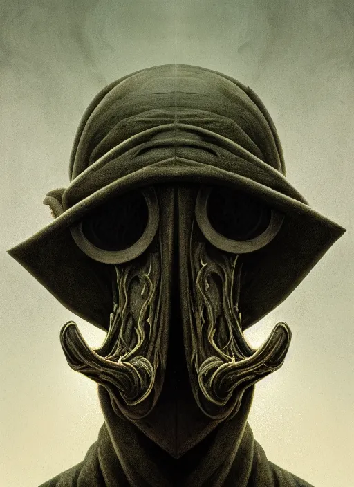 Prompt: symmetry!! stunning portrait of grotesque and horrifying plague doctor, muted colours, lovecraftian horror, cosmic horror!! cinematic lighting, horror fiction, digital art, winning award masterpiece, fantastically beautiful, aesthetically inspired by wayne barlowe and gerald brom, trending on artstation, art by greg rutkowski and h r giger, octane render, 8 k