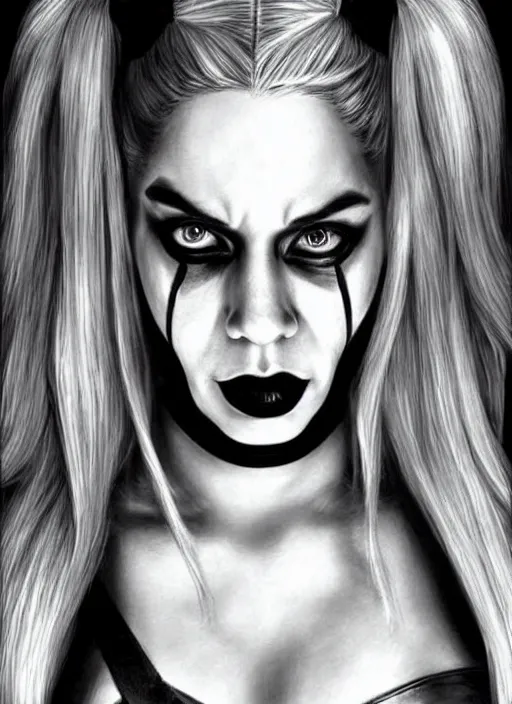 Image similar to a pencil drawing of harley quinn, hyper realistic, highly detailed