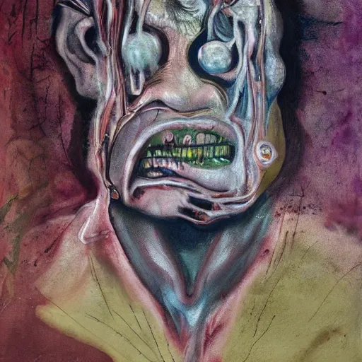 Image similar to Florida man by Francis Bacon, painting, body horror, biopunk