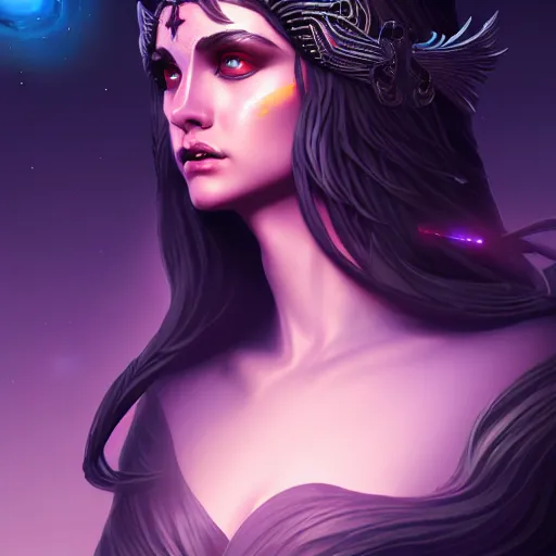 Prompt: Goddess of the night, highly detailed, digital painting, artstation, concept art, smooth, sharp focus, illustration