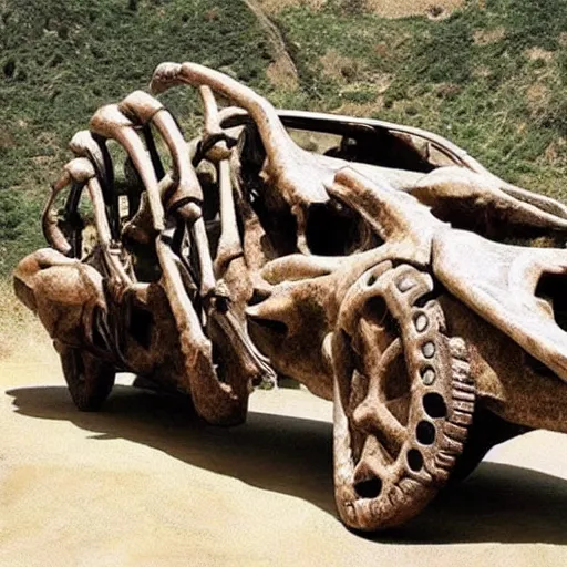 Prompt: automobile made from dinosaur bones, 6 5 million bc