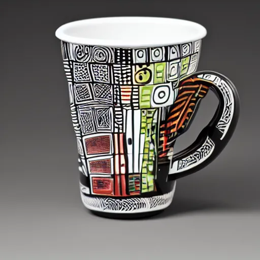Prompt: a coffee cup designed by hundertwasser