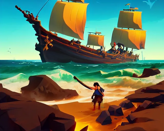 Image similar to painting treasure on sea of thieves, monkey island, game smooth median photoshop filter cutout vector, behance hd by jesper ejsing, by rhads, makoto shinkai and lois van baarle, ilya kuvshinov, rossdraws, rex crowle global illumination