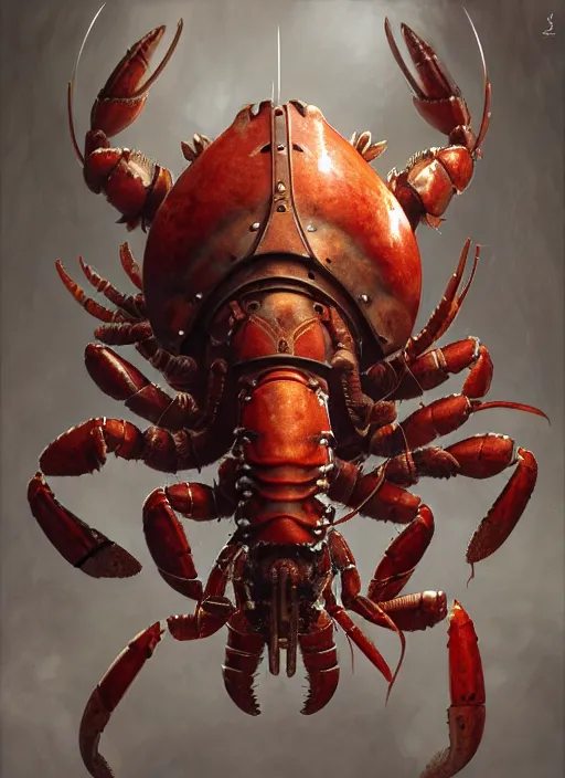 Prompt: subsurface scattering, white, lobster, centurion with face armor, by jesper ejsing, justin gerard, tomasz alen kopera, cgsociety and fenghua zhong, highly detailed, rim light, cinematic lighting, illustration, art, octane render, very coherent, cinematic, hyper realism, high detail, octane render, 8 k