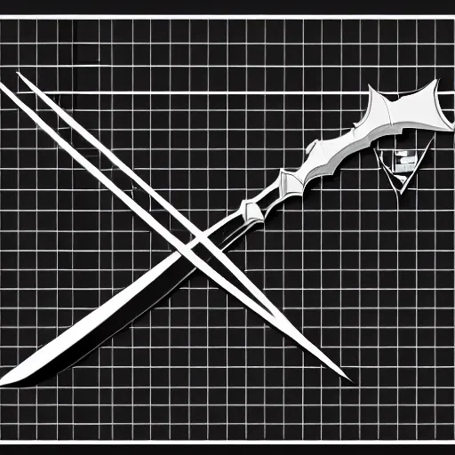 Prompt: laser cut, glowforge template, black on white background, flat 2 d vector art, 2 d low polygon object, custom longsword, sword clipart, proportional art, vector line art, polygon