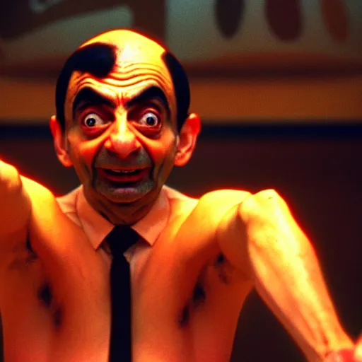 Prompt: mr. bean as dhalsim from the streetfighter movie. movie still. cinematic lighting.