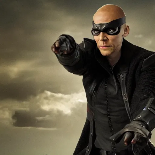 Image similar to film still of Tom Hiddleston as Nick Fury with eye patch in Avengers