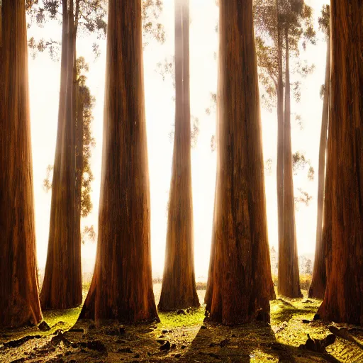 Prompt: long exposure photograph of eucalyptus trees, strong wind, back light, dslr, photographed by uta barth