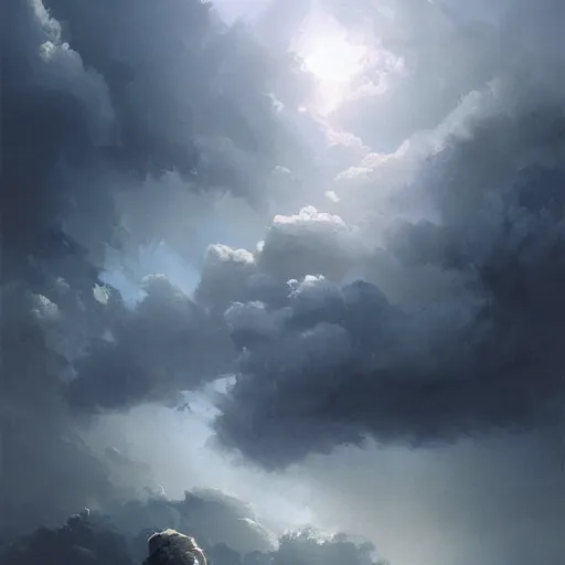 Prompt: a cloud reaches out to another, oil painting, by greg rutkowski