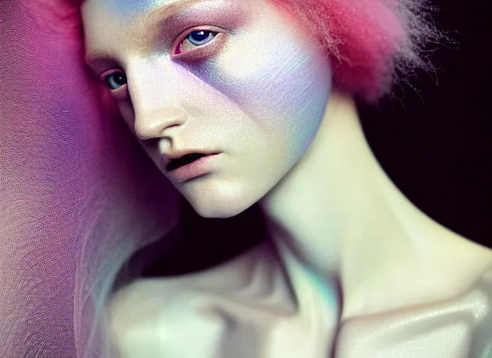 Image similar to Kodak Portra 400, 8K, soft light, volumetric lighting, highly detailed, britt marling style 3/4 , fine art portrait photography by Paolo Roversi, face and body merging with iridescent beetle, symbolic metamorphosis complex 3d render , 150 mm lens, art nouveau fashion embroidered,bust with intricate fractal details, elegant, hyper realistic, ultra detailed, octane render, underwater soft colours, emotionally evoking, head in focus, fantasy, elegant, soft blur background, volumetric lighting, highly detailed, Refined, Highly Detailed, soft lighting colors scheme, fine art photography, Hyper realistic, photo realistic