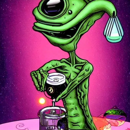 Prompt: ayy lmao alien rips bong