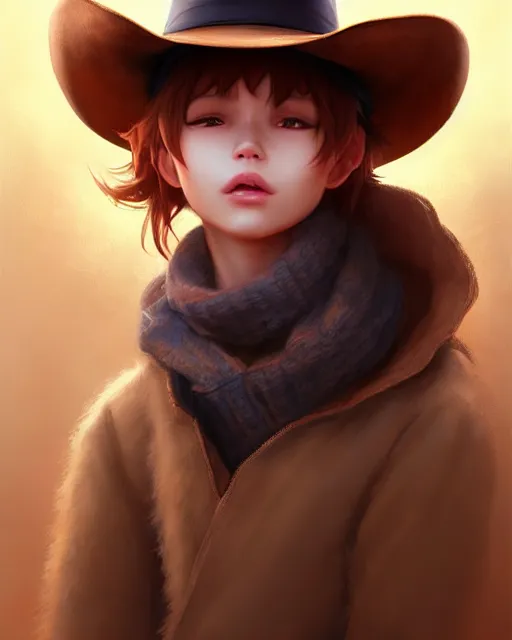 Image similar to young cat wearing a brown cowboy hat | | cute - fine - face, fluffy, pretty face, key visual, realistic face, detailed, real life, fine details by stanley artgerm lau, wlop, rossdraws, james jean, andrei riabovitchev, marc simonetti, and sakimichan, trending on artstation