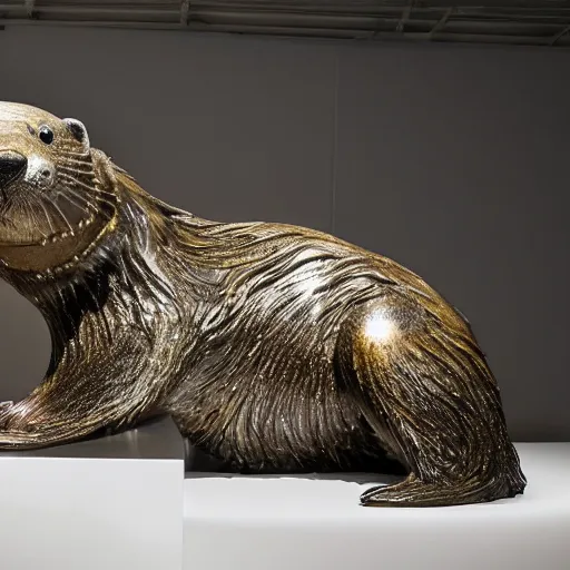 Image similar to mechanical steampunk otter, realistic museum sculpture by patricia piccinini