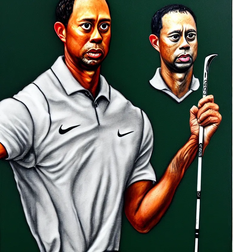 Image similar to realistic tiger woods portrait by el greco.