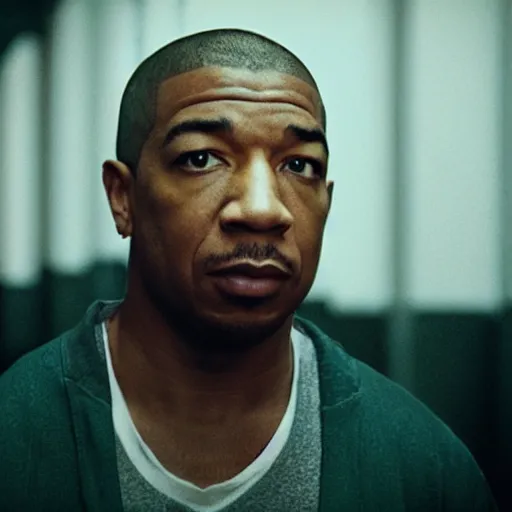 Prompt: a cinematic film still of Ja Rule starring in The Shining, portrait, 40mm lens, shallow depth of field, close up, split lighting, cinematic