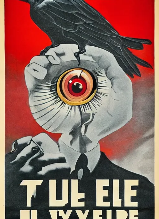 Prompt: vulture eye in 1940s propaganda poster, full hd