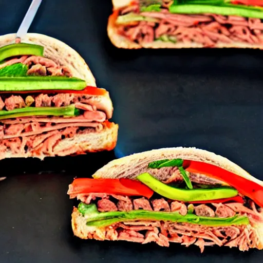 Prompt: an alien meat sandwich, cookbook photo