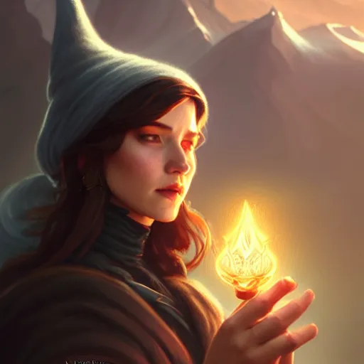 Image similar to female, wizard, smoking, glacier landscape, norway, D&D, fantasy, intricate, elegant, highly detailed, digital painting, artstation, octane render, concept art, matte, sharp focus, illustration, hearthstone, art by Artgerm and Greg Rutkowski and Alphonse Mucha