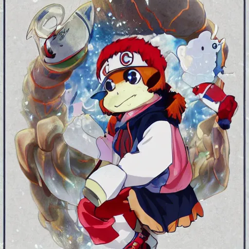 Image similar to anime Portrait of Youppi the Habs Montreal Canadiens Mascot as a very cute powerful and friendly pokemon, highly detailed anime, high evolution, 1990s, legendary, smooth, sharp focus, dynamic lighting, intricate, trending on ArtStation, illustration pokemon, art by WLOP