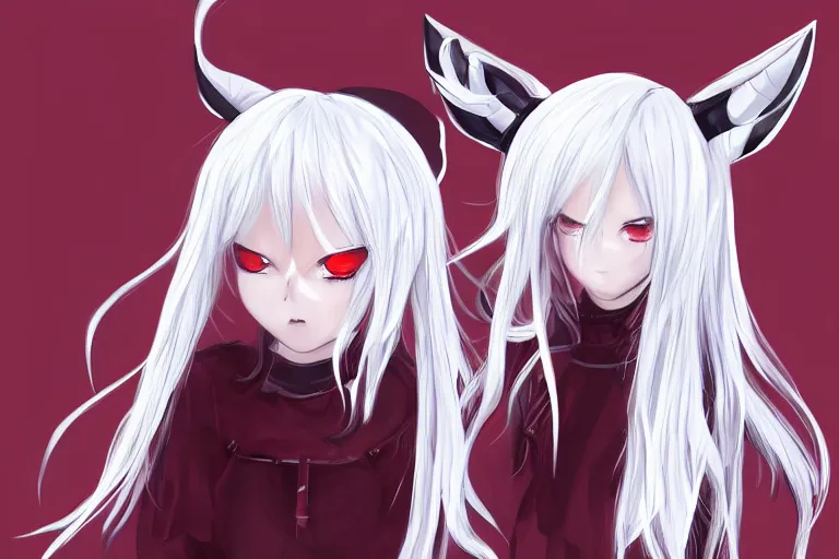 Prompt: white hair, red eyes, two small horns on the head, anime style, anime girl, sketch
