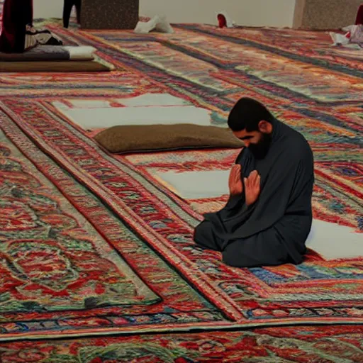 Image similar to muslim praying in the day of judgement 4 k quality super realistic